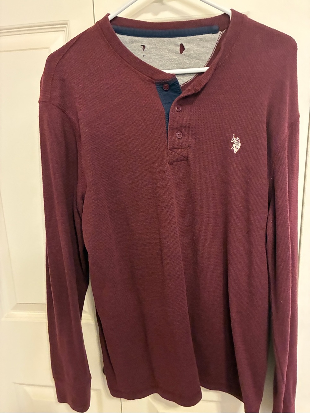 Polo by Ralph Lauren Burgundy Long-Sleeve Henley with Navy Placket